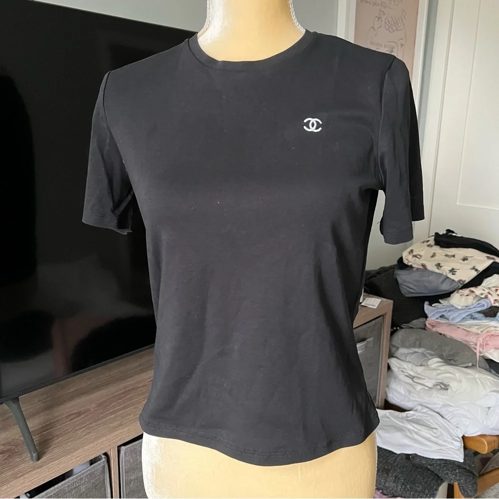 CHANEL | Tops | Chanel Uniform T Shirt In Black With Embroidered